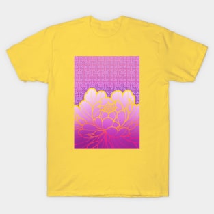 purple peony flower and japanese sayagata pattern T-Shirt